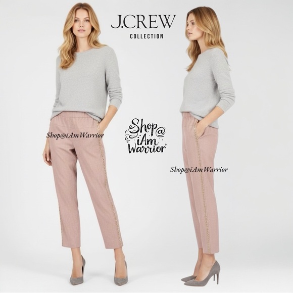 J.Crew Collection blush rose beaded tuxedo stripe pull-on wool pants - Picture 1 of 12